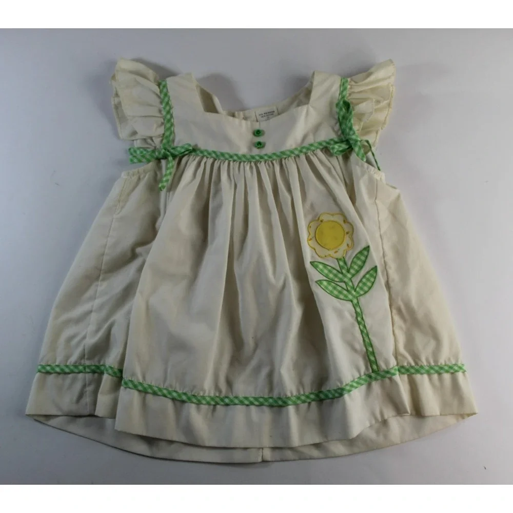 Vintage Little Girls Toddler Farm Dress 3T Floral Embroidered Flower Barn Find